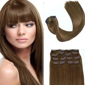 Light Chestnut Human Hair 22 Inch Clip In Hair Extensions